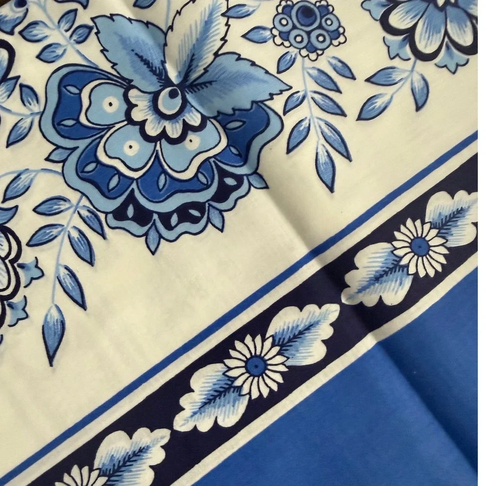 Vintage Seenland Blue White Dutch Windmill Cotton Tablecloth 130x160cm